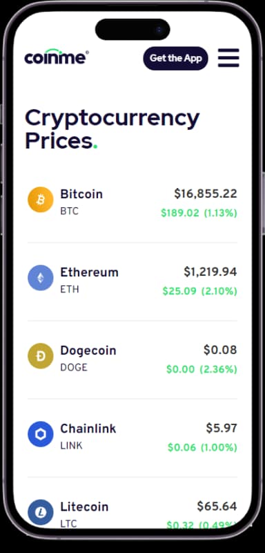 Coinme.com/prices screenshot